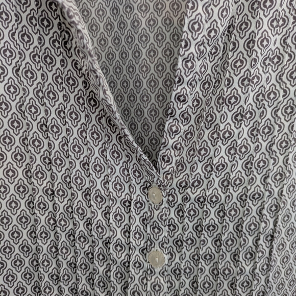 Brown & Off White Patterned Silky V Neck Night Gown Pajama House Dress - Picture 3 of 10